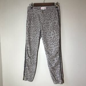 Sundry light grey wash leopard print cotton twill joggers 24 ankle tapered zip